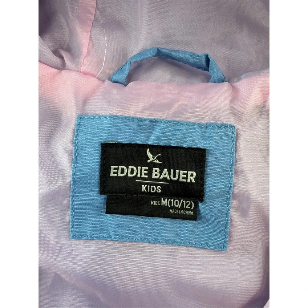Eddie Bauer Kids M 10/12 Pink Blue Hooded Rain Jacket Windbreaker Girls